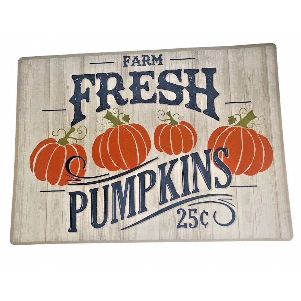 Thanksgiving Placemats Farm Fresh Pumpkins Autumn Fall Vinyl Foam Back Set of 4